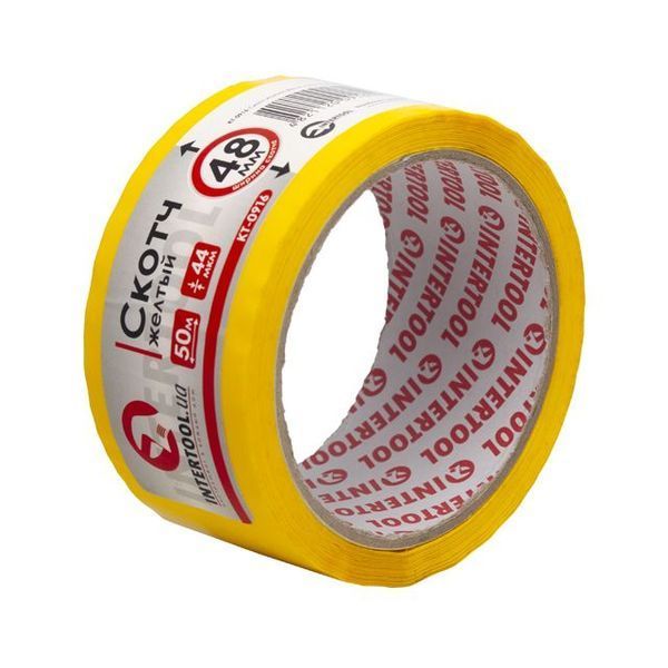 Скотч жовтий 48 мм * 50 м * 44 мкм INTERTOOL KT-0916 KT-0916 фото