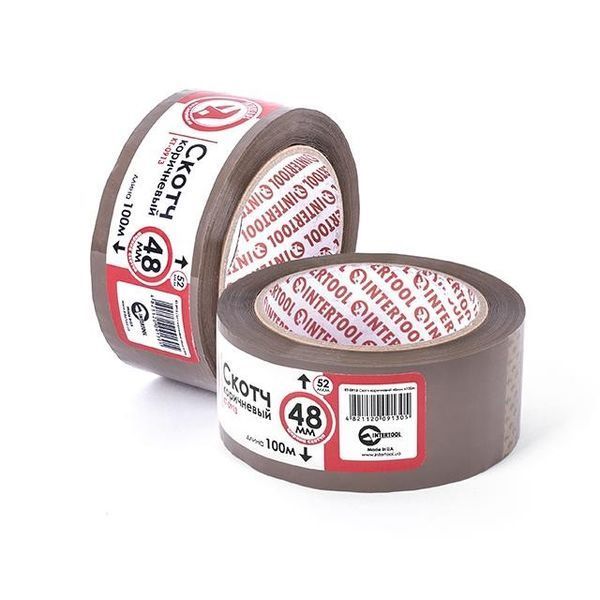 Скотч коричневий 48 мм * 100м * 52 мкм INTERTOOL KT-0913 KT-0913 фото